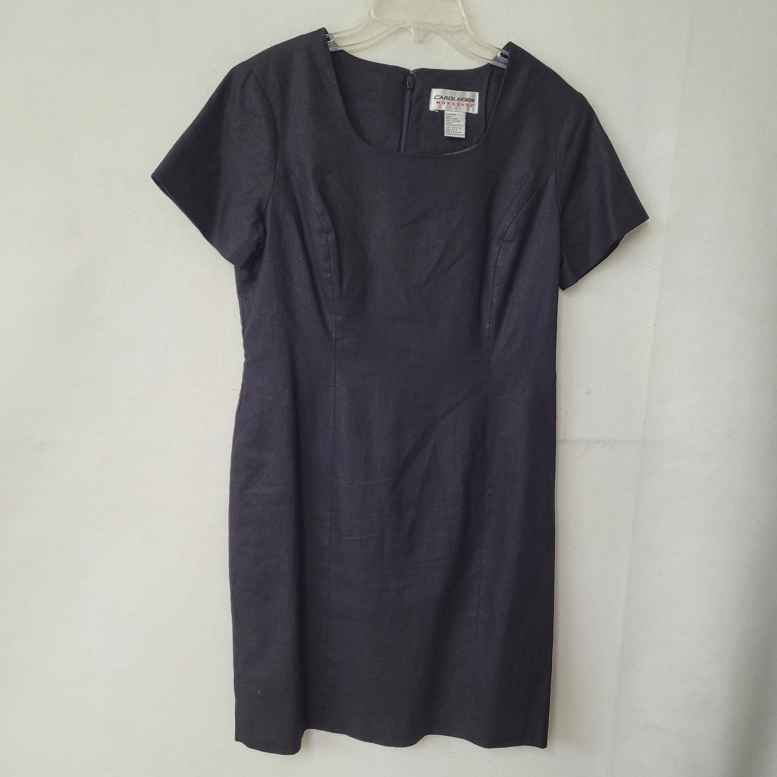 Carol Horn Workshop Linen Blend Dress 6 Petite Black Lined Short Sleeve Career